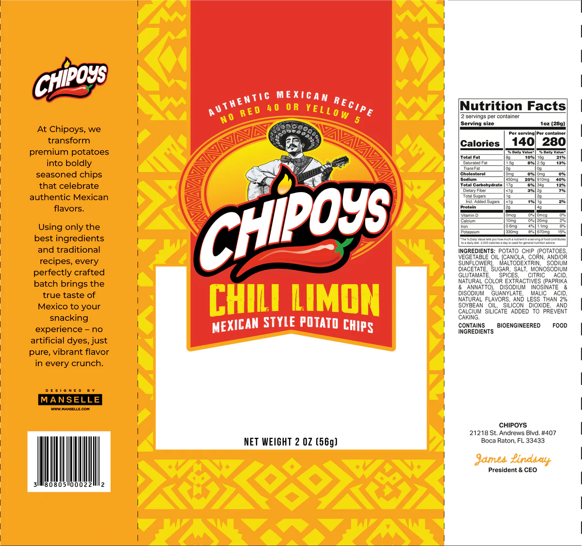 Chipoys Chili Limón Mexican Style Potato Chips (2.5oz)